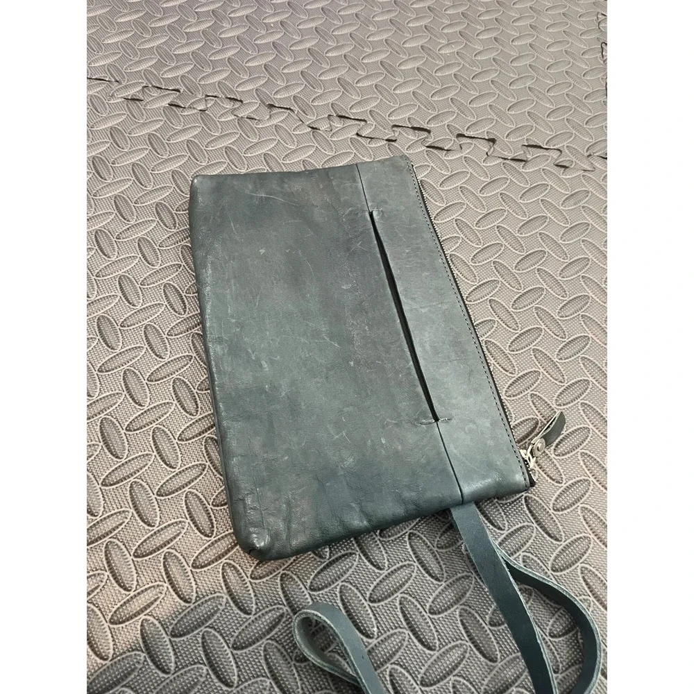OPVS Clutch Bag Unisex OS Gray Blue Leather Distressed Minimalist Wristlet Pouch